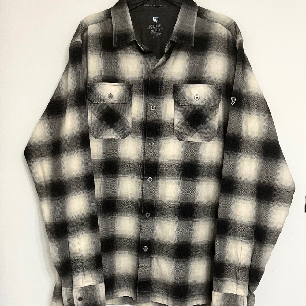 KUHL Men's Flannel Long Sleeve Shirt Plaid Blk/Wte Sz Medium